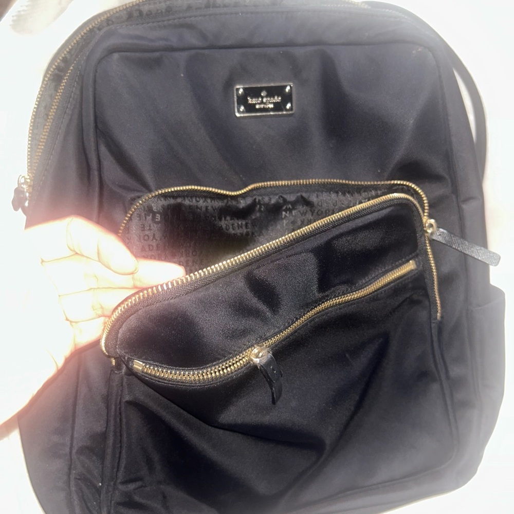 Kate Spade Black Nylon Backpack with Gold Accents